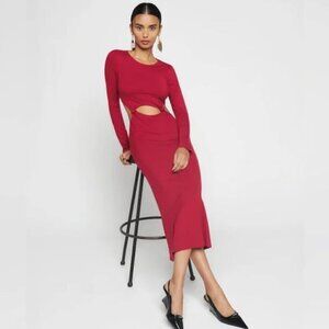Reformation | Via Knit Long Sleeve Cut Out Maxi Dress in Crimson - Size S